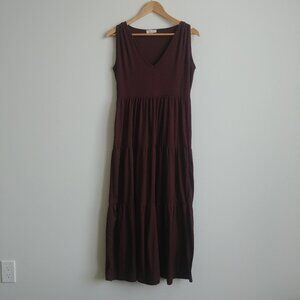 See You Monday chocolate brown tiered midi dress V neck sleeveless Large
